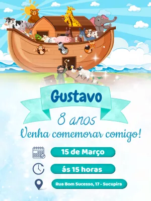 Convite Aniversário Arca de Noé para Editar Online