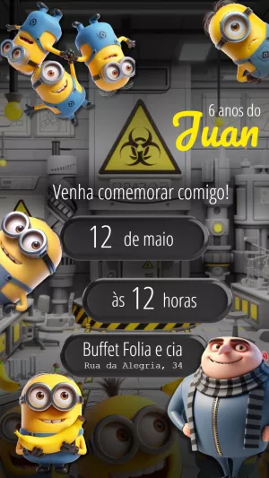 Convite de Aniversário dos Minions para Editar Online