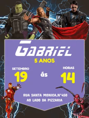 Convite de Aniversário Vingadores Ultimato para Editar