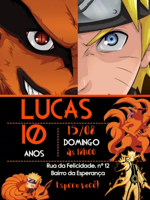 Convite de Aniversário Naruto e Kurama para Editar Online