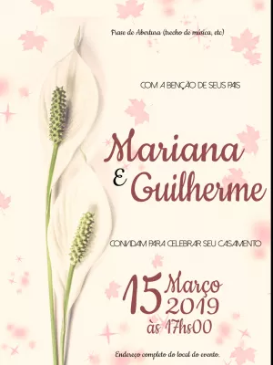 Convite de Casamento Floral com Lírio da Paz para Editar Online