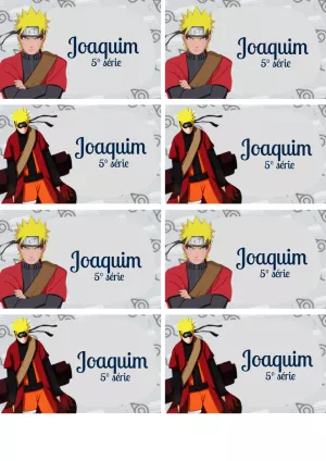 Etiqueta Escolar do Naruto para Editar e Imprimir Online