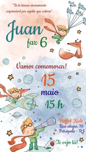 Convite de Aniversário Pequeno Príncipe para Editar Online