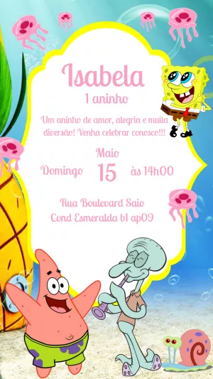 Convite Aniversário Bob Esponja para Editar Online