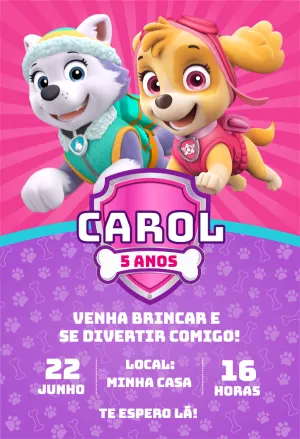 Convite Aniversário Skye e Everest Patrulha Canina para Editar