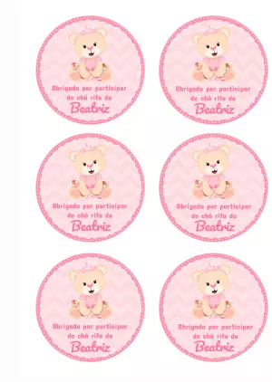 Tag Adesiva Ursinha Princesa para Editar e Imprimir