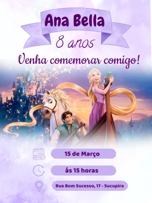 Convite Aniversário Enrolados com Personagens para Editar Online