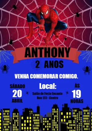 Convite de Aniversário Homem Aranha para Editar Online