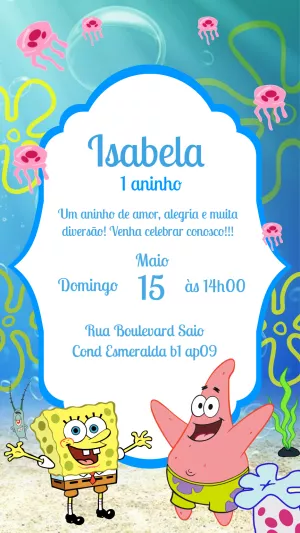 Convite de Aniversário Bob Esponja e Amigos para Editar Online