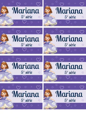Etiqueta Escolar Princesa Sofia para Editar e Imprimir