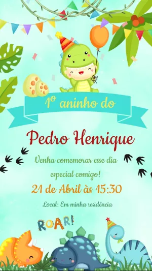 Convite Aniversário Dinossauro Baby Editável Online