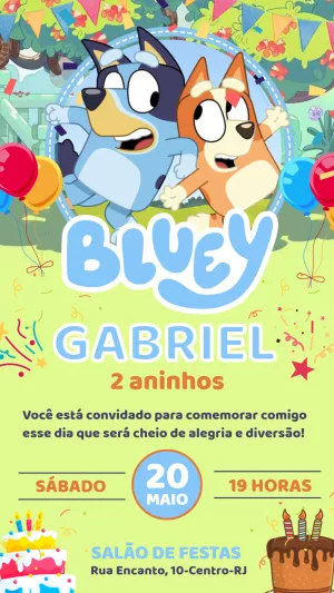 Convite de Aniversário Bluey e Bingo para Editar Online