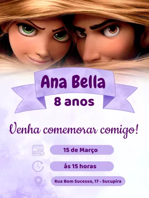 Convite Aniversário Enrolados com Rapunzel para Editar Online
