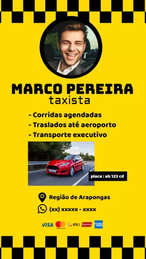 Cartão de Visita para Taxista Profissional para Editar Online