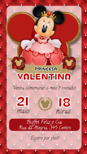 Convite de Aniversário Minnie Realeza para Editar Online