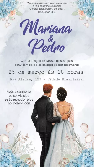 Convite de Casamento Aquarela Casal para Editar Online