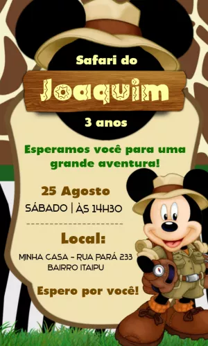 Convite de Aniversário Mickey Safari para Editar Online