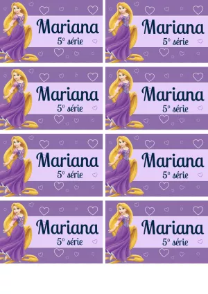 Etiqueta Escolar Enrolados: Modelo Editável com Rapunzel