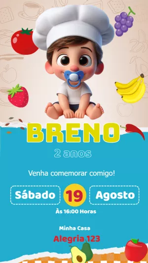 Convite Aniversário Frutinhas Menino para Editar Online