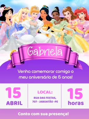 Invitation d'anniversaire Princesses – Statique – Carolina