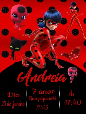 Convite de Aniversário Ladybug Miraculous para Editar Online