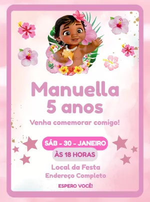 Convite de Aniversário Moana Baby para Editar Online