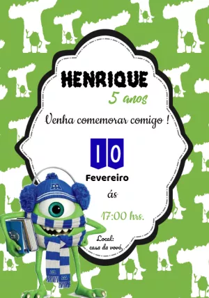 Convite Aniversário Mike Wazowski Monstros S.A. para Editar