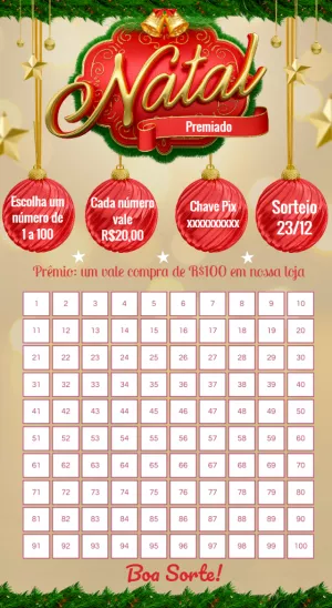Rifa de Natal Premiado com Números para Editar e Imprimir