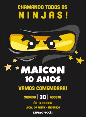 Convite de Aniversário Ninjago com Personagens para Editar Online