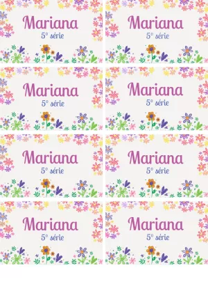 Etiqueta Escolar Floral Colorida para Editar e Imprimir
