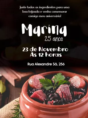 Convite de Aniversário Tema Feijoada para Editar Online