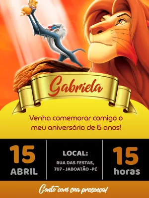 Convite de Aniversário Rei Leão com Personagens para Editar