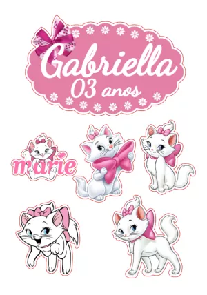 Topo de Bolo Gatinha Marie para Editar e Imprimir Online