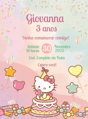 Convite Aniversário Hello Kitty Doces para Editar Online