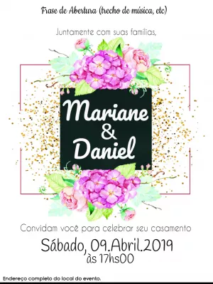 Convite de Casamento Floral com Glitter para Editar Online
