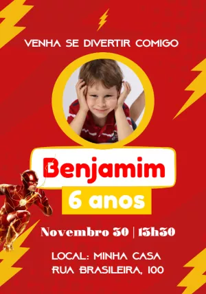 Convite Aniversário The Flash com Foto para Editar Online