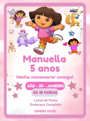 Convite de Aniversário Dora Aventureira para Editar Online