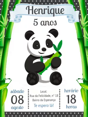 Convite de Aniversário Panda Fofo para Editar Online