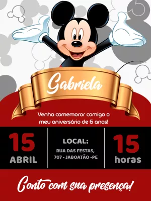 Convite de Aniversário Mickey Mouse Vermelho para Editar Online