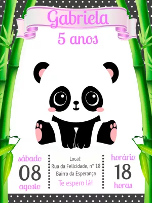 Convite de Aniversário Panda Menina para Editar Online