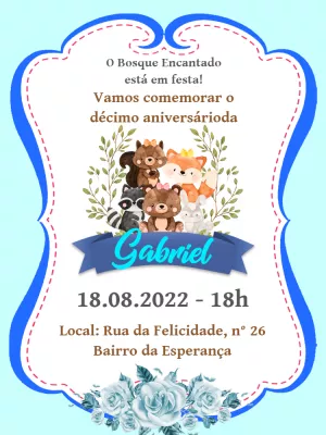 Convite Aniversário Bosque Encantado com Animais para Editar