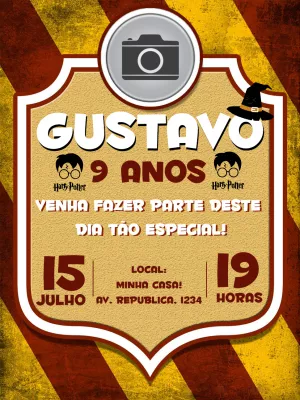 Convite Aniversário Harry Potter com Foto para Editar Online