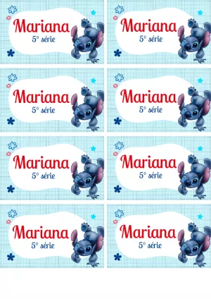 Etiqueta Escolar do Stitch para Editar e Imprimir Online