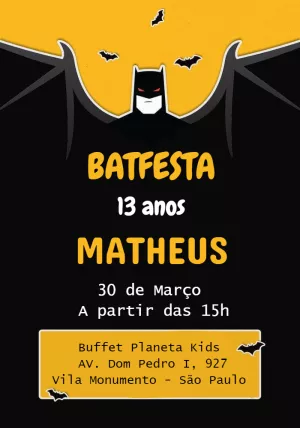 Convite de Aniversário Batman para Editar e Imprimir Online