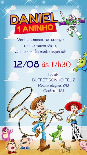 Convite de Aniversário Toy Story com Personagens para Editar