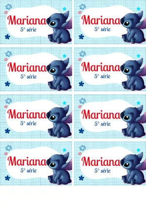 Etiqueta Escolar Stitch Editável para Imprimir em Casa