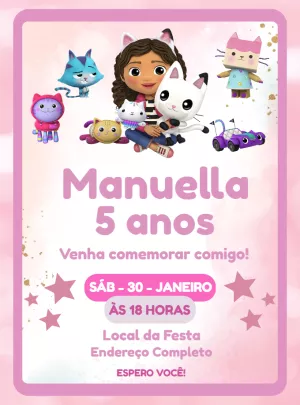 Convite Aniversário A Casa Mágica da Gabby para Editar Online