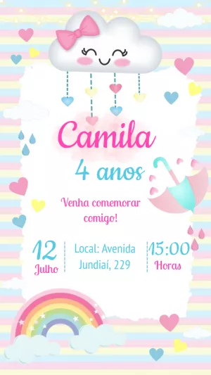Convite de Aniversário Chuva de Amor para Editar Online