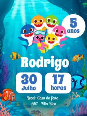 Convite de Aniversário Baby Shark para Editar Online