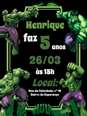 Convite de Aniversário do Hulk Editável para Enviar Online